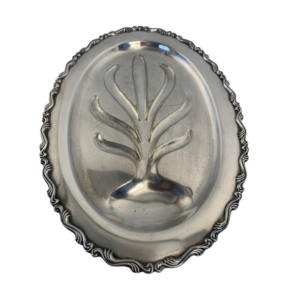 XL Wm Rogers Silver-Plate Oval Serving Platter Tree of Life 18"x13" 8923 - Picture 2 of 6